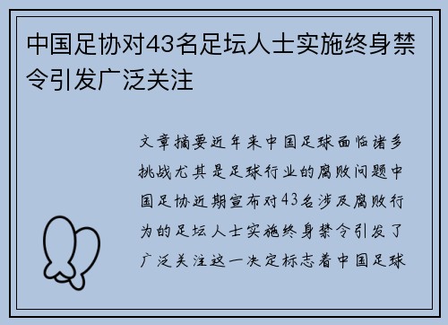 中国足协对43名足坛人士实施终身禁令引发广泛关注